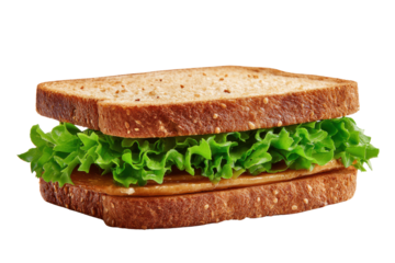 Whole wheat bread sandwich with lettuce and peanut butter filling food, Isolated On White Background, Png Transparent