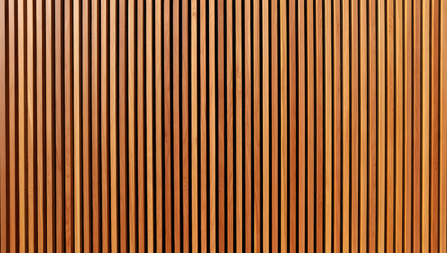 A detailed view of a modern wooden wall made from vertical slats creating a repetitive pattern