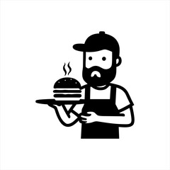 Bearded Chef Serving Hot Burger