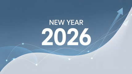 New Year 2026 with futuristic design in blue gradient with glowing lines and arrow for calendar or greeting card