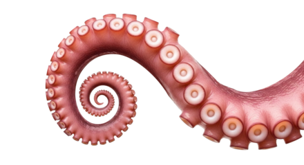 Detailed octopus tentacle curled isolated on white background
