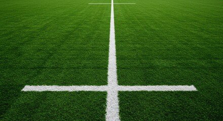 Obraz premium A wide, grassy playing field marked with white stripes and numbers, indicating distance. The synthetic turf is ready for competition ,field ,gridiron ,turf