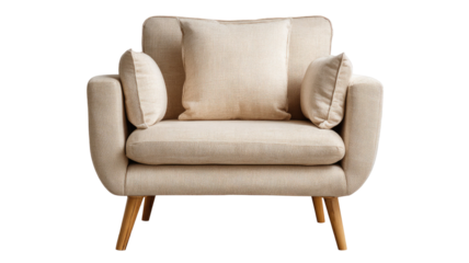 Modern beige armchair upholstered seating minimalist furniture elegant home interior studio