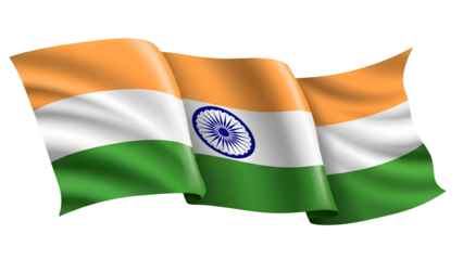 Waving indian flags isolated on transparent background