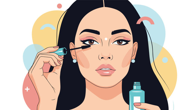 Beautiful woman applying mascara to her eyelashes with a brush, as part of her daily makeup and beauty routine.