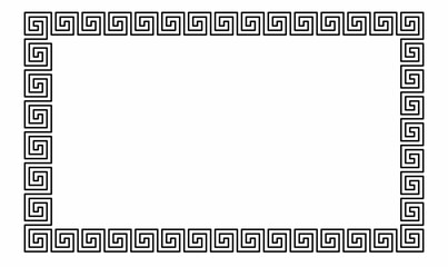 rectangular frame with a continuous Greek key meander or meandros pattern,copy space and black line art isolated on white background.for posters, labels,design,certificates, invitations, logos,text