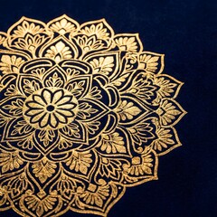 Luxury Arabesque Floral Design with Gold Foil Texture and Deep Blue Base
