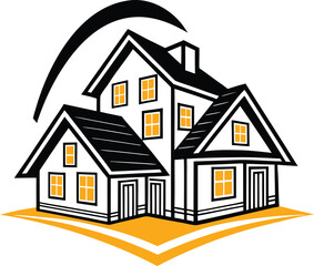 Fototapeta premium Simple illustration of a two story house with a smaller attached house