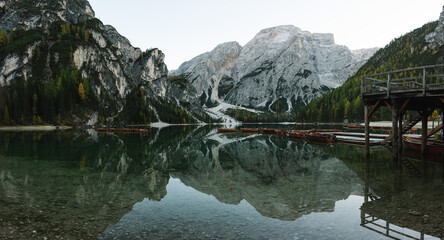 Mountain Lake With Wooden Rowing