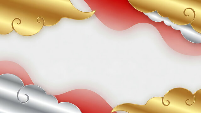 Golden and silver clouds with red waves background
