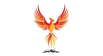 Obraz premium Stylized Phoenix Rising with Wings Spread, Abstract Design, Vector