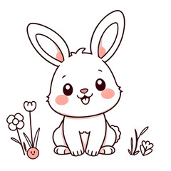 Obraz premium cute rabbit line art, hand-drawn bunny sketch, cartoon rabbit outline, bunny face line drawing, rabbit silhouette vector, rabbit sketch PNG, simple rabbit doodle, rabbit profile line art, bunny sittin