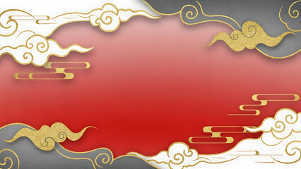 Red gradient background with gold and white clouds