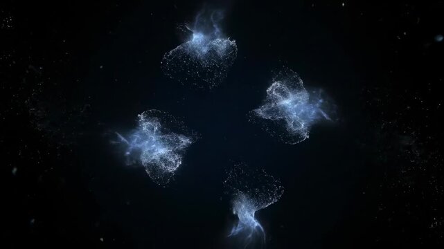 Explosion with smoke and bright fire motion on an abstract dark night sky background with white clouds and an alpha channel for video nature texture