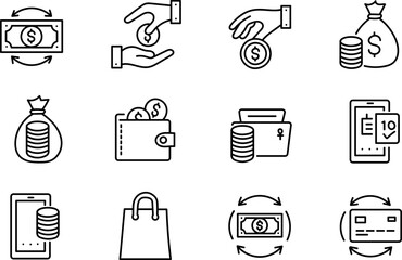 Hand Drawn Financial Icons Set Money Banking Savings Investment Line Symbols