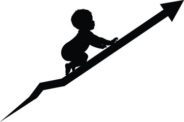 Silhouette of a person riding an upward trending arrow