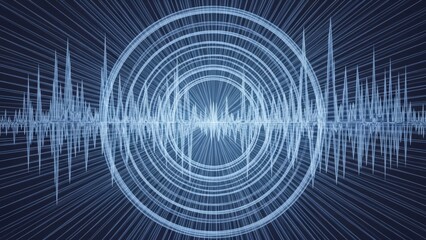 Abstract Sound Wave and Concentric Circles on Dark Background.