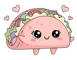 Cute kawaii taco character with hearts on black background