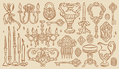 Minimalist hand drawn vintage vector illustration collection. Art for greeting cards, wedding invitations, poster design, postcards, branding, logo design, background.