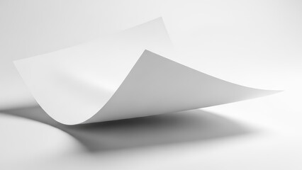 Curved White Paper Sheet on a White Background.