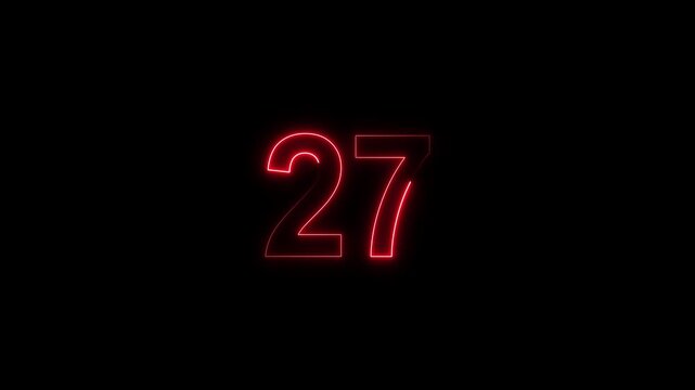 Red neon number 33 glowing on a black background, digital countdown timer element, vibrant futuristic typography