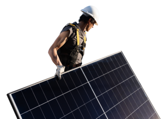 Worker Holding Solar Panel Isolated on a white Background