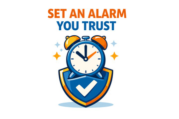 Reliable alarm clock with shield emblem and trust checkmark