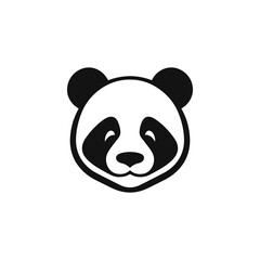 Cute Panda Face Icon Black and White Simple Vector Art.