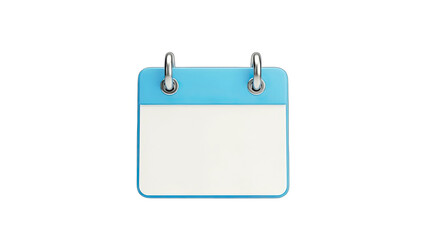3D Blank blue calendar icon with metallic rings on transparent background