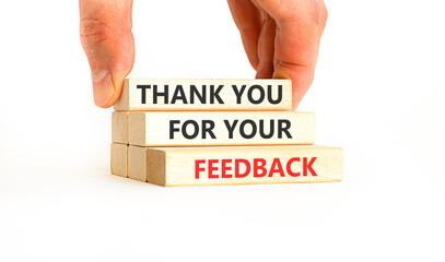 Thank you for your feedback symbol. Concept words Thank you for your feedback on beautiful wooden...