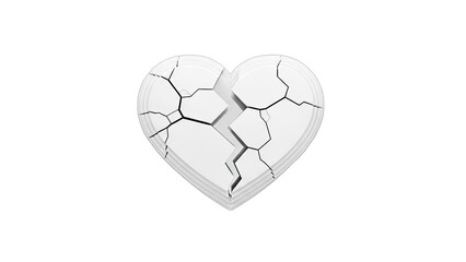 3D Broken White Heart with Cracks on transparent background