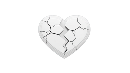 3D Broken White Heart with Cracks on transparent background