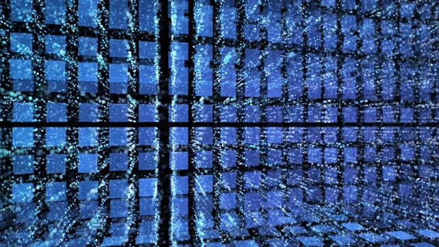 P82-Dark background with blue pixel pattern. Vector illustration of abstract bg with geometric square el 4K 10s