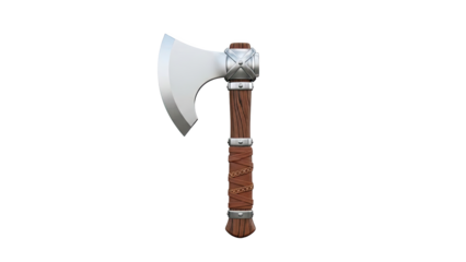 Fantasy Axe with Metal and Wood Details on transparent background