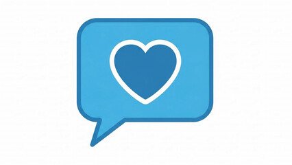 Flat vector icon of a blue speech bubble with heart on white