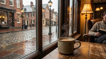 Savoring a warm cup of coffee cozy home lifestyle moment rainy day serenity intimate perspective tranquil experience