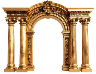 Naklejka premium Ornate golden archway with classical columns, intricate carvings, and elaborate detailing