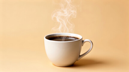 Close-up of a Steaming White Ceramic Coffee Mug on Peach Surface - Warm Cozy Beverage Illustration