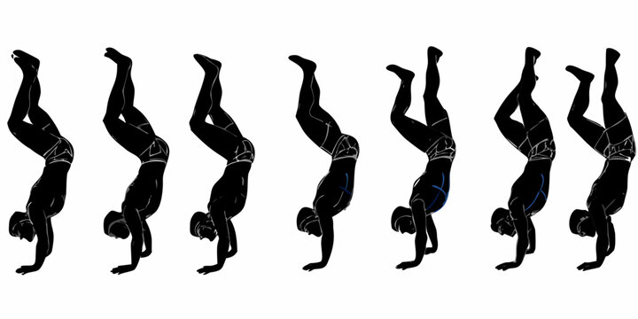 A sequence depicting a person performing a handstand with progressive movement