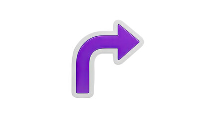 3D Purple arrow icon with white outline on transparent background