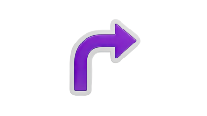 3D Purple arrow icon with white outline on transparent background