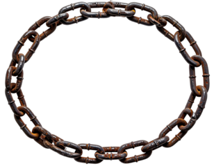 Rust-covered chain forming a circular shape, isolated against a black background