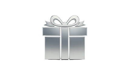 3D Silver Gift Box Icon with Ribbon on transparent background