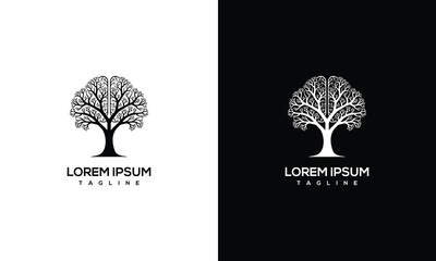 Abstract Tree Logo Design White  Black Vector Art.