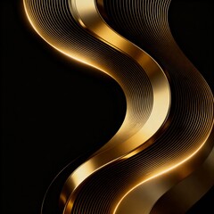 Abstract Gold Technology Waves on Black Background