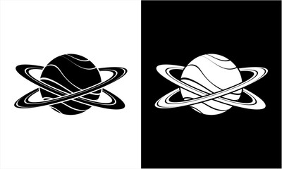 Stylized Saturn Planet with Rings in Black and White. © Ramon