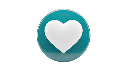 3D White heart icon on a blue circle on transparent background