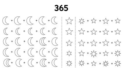 Calendar with Moon Phases and Stars.