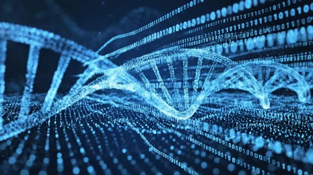 P46-Artificial Intelligence DNA particle waves future connect innovation vector design. Big data biology 4K 10s