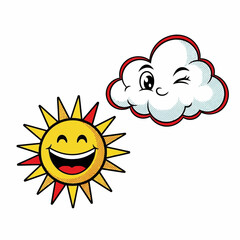 Cheerful Sun and Winking Cloud Cartoon Illustration